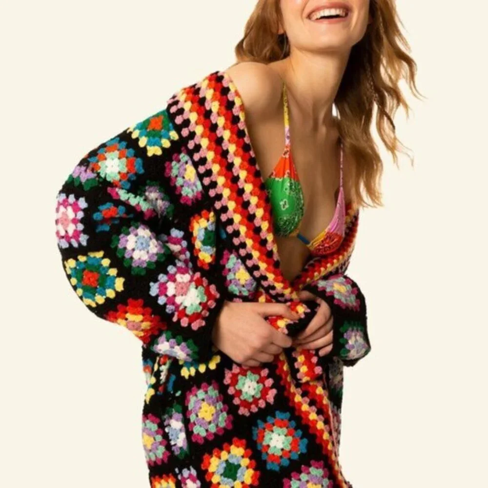 MC2 Saint Barth Multicolor Crochet Wool Coat With Belt - S/M, NWOTs 🇮🇹 - Picture 15 of 16
